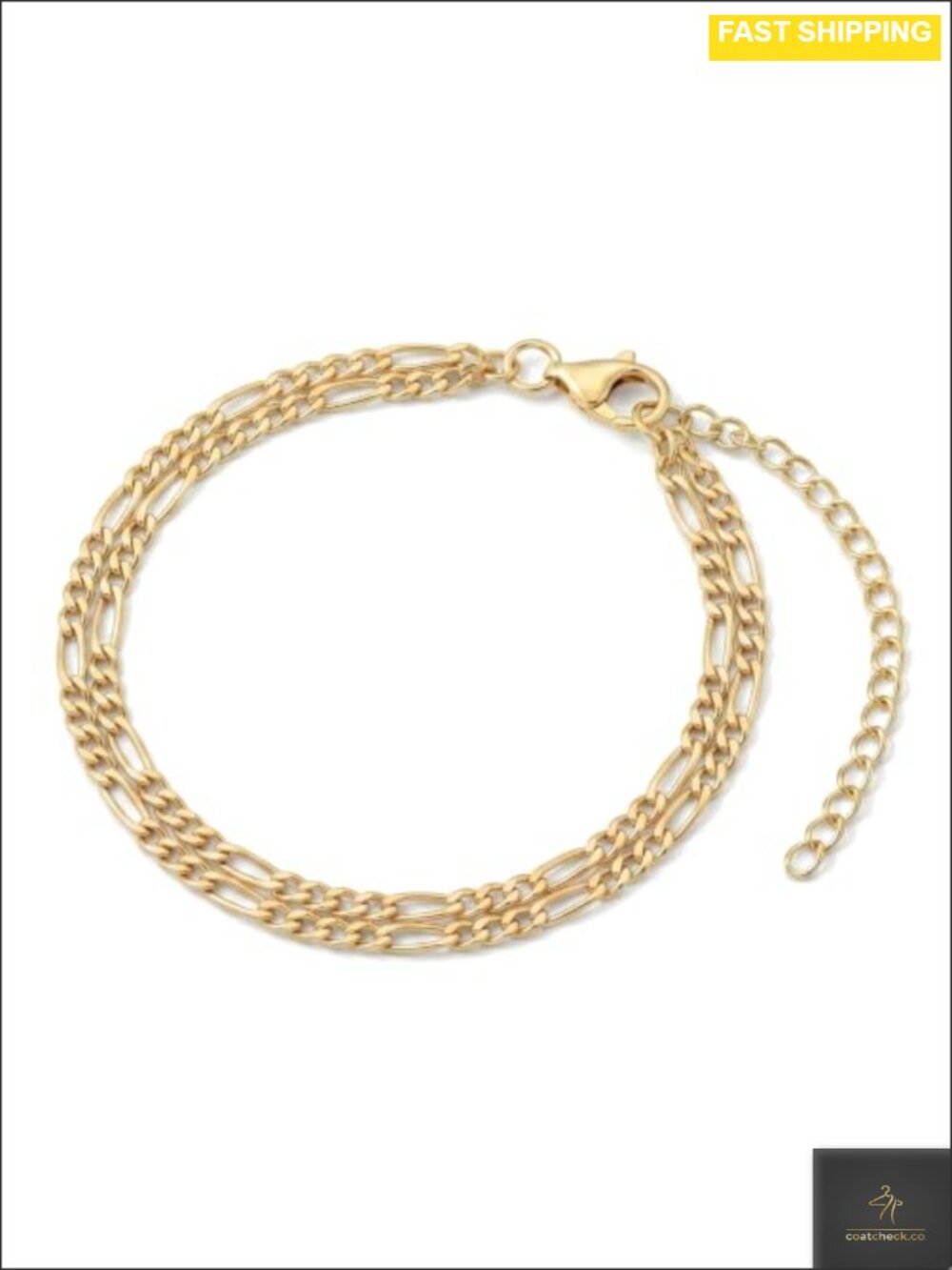 14K Gold Figaro Chain Bracelet Set Layered Adjustable Women Jewelry Gift